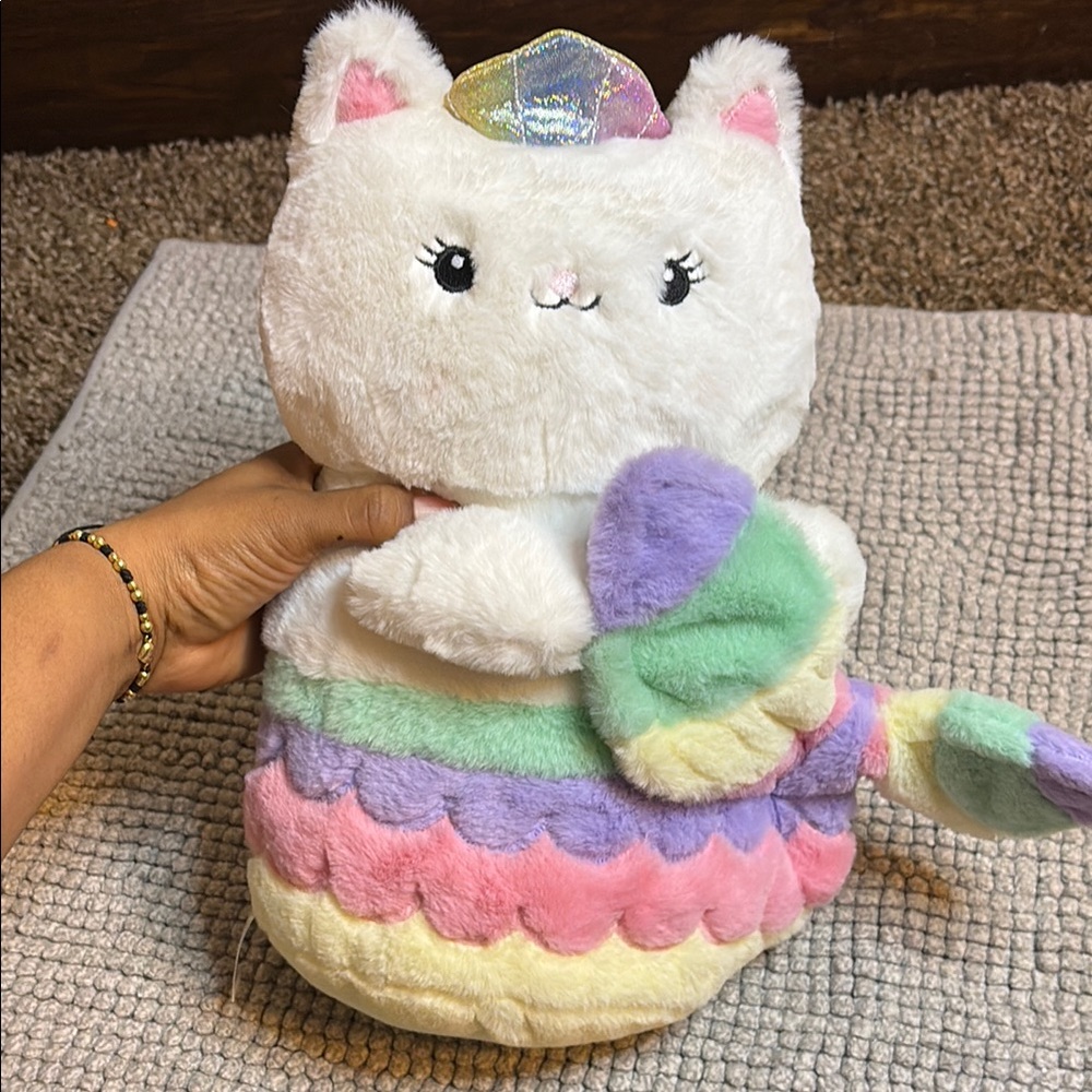 FAO Schwarz Plush White and Pink Cat with Pastel Donut